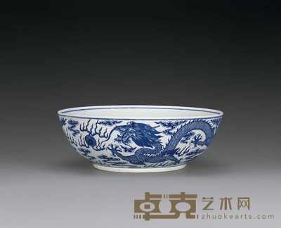 清光绪 青花双龙抢珠纹大碗 42×14.5cm